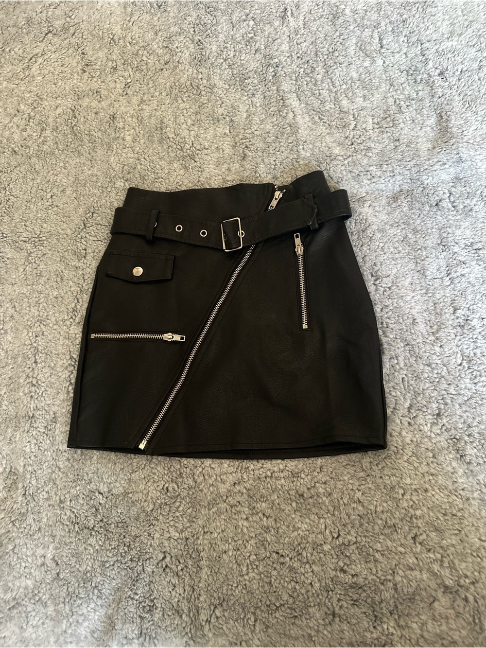 Fashion Nova Black Faux Leather Mini Skirt with Belt & Zipper Details